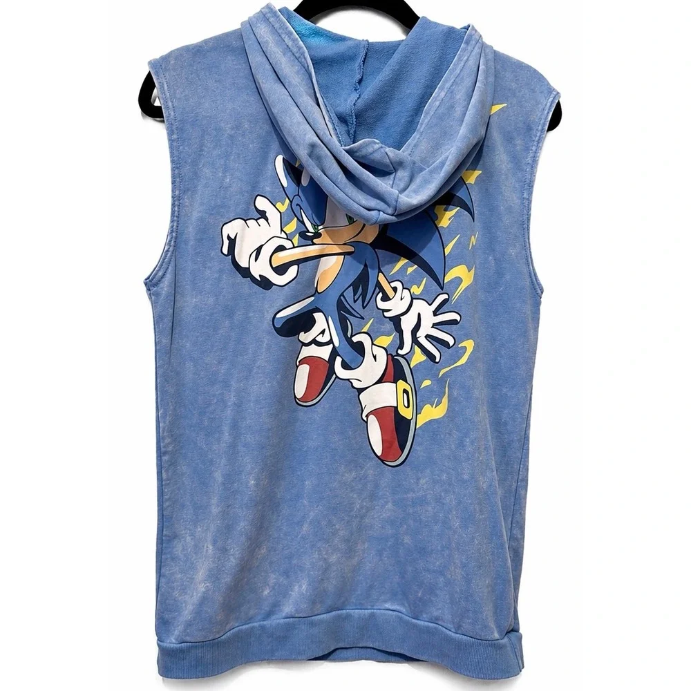 Sonic the Hedgehog Boys Blue Acid Wash Sleeveless Hoodie and Shorts Set Size XL